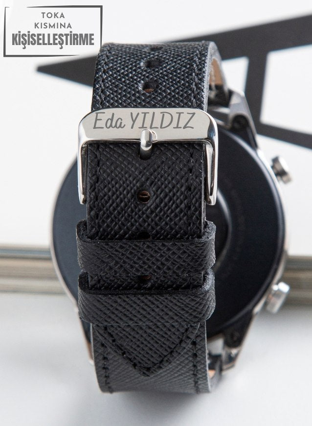 Klasik Saat Deri Kordon Saat Kayışı Siyah - Saffiano