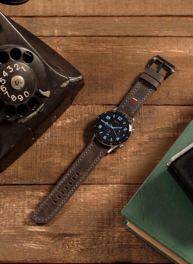 Huawei Watch Deri Kordon Gri - Oval Üçip