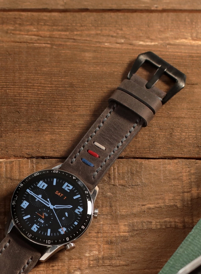 Huawei Watch Deri Kordon Gri - Oval Üçip