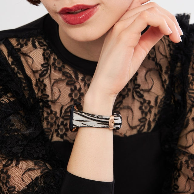 Apple Watch Kadın Deri Kordon Beyaz Zebra - Vadiva - vagave