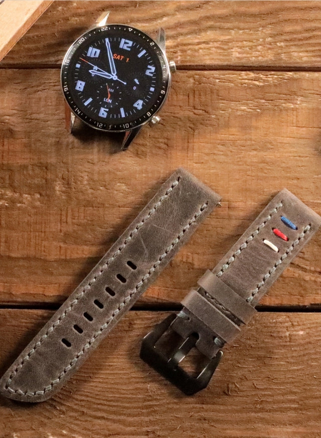 Huawei Watch Deri Kordon Gri - Oval Üçip