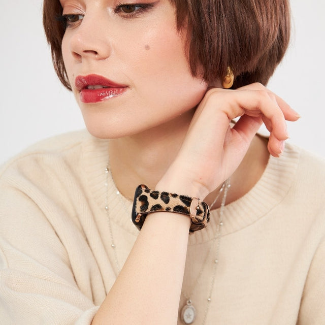 Apple Watch Kadın Deri Kordon Kahve Leopar - Vadiva - vagave