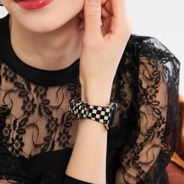 Apple Watch Kadın Deri Kordon Beyaz Dama - Vadiva - vagave