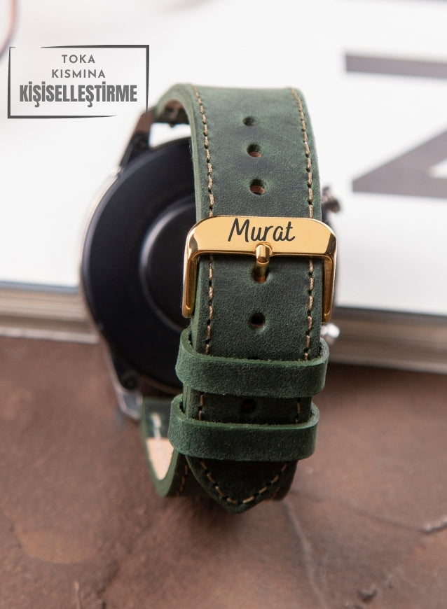 Samsung Watch Deri Kordon Yeşil - Crazy