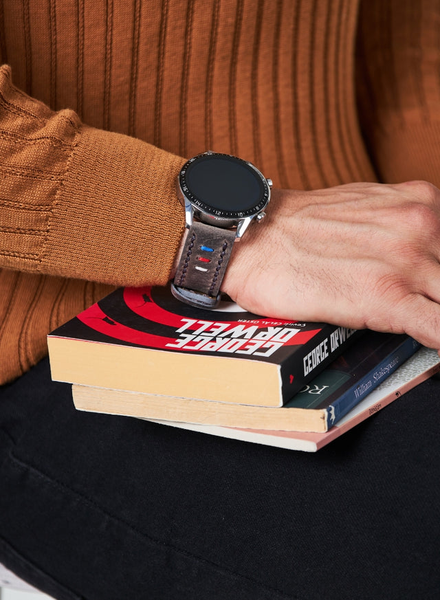 Huawei Watch Deri Kordon Gri - Oval Üçip