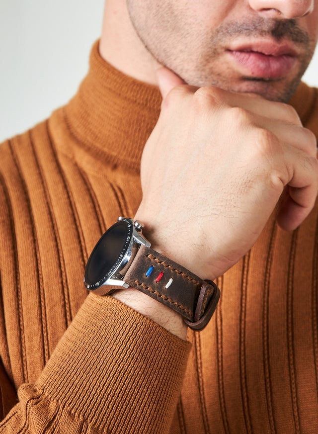 Samsung Watch Deri Kordon Kahve - Oval Üçip