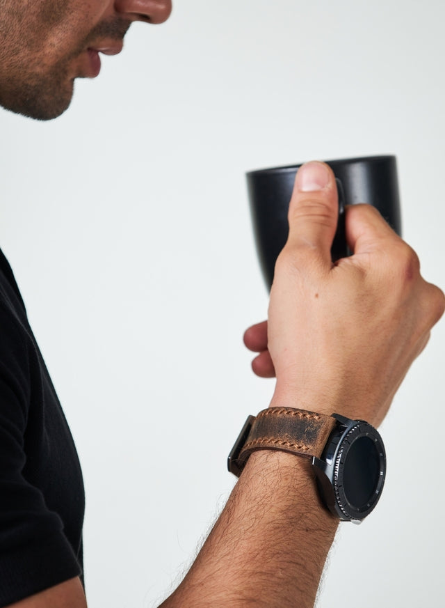 Samsung Watch Deri Kordon Kahve - Oval Üçip