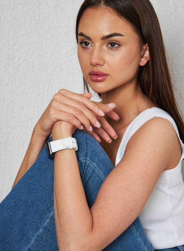 Klasik Saat Deri Kordon Saat Kayışı Beyaz - Saffiano