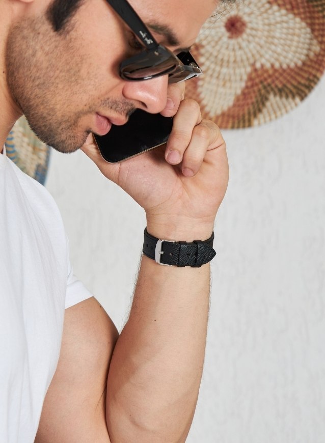 Klasik Saat Deri Kordon Saat Kayışı Siyah - Saffiano