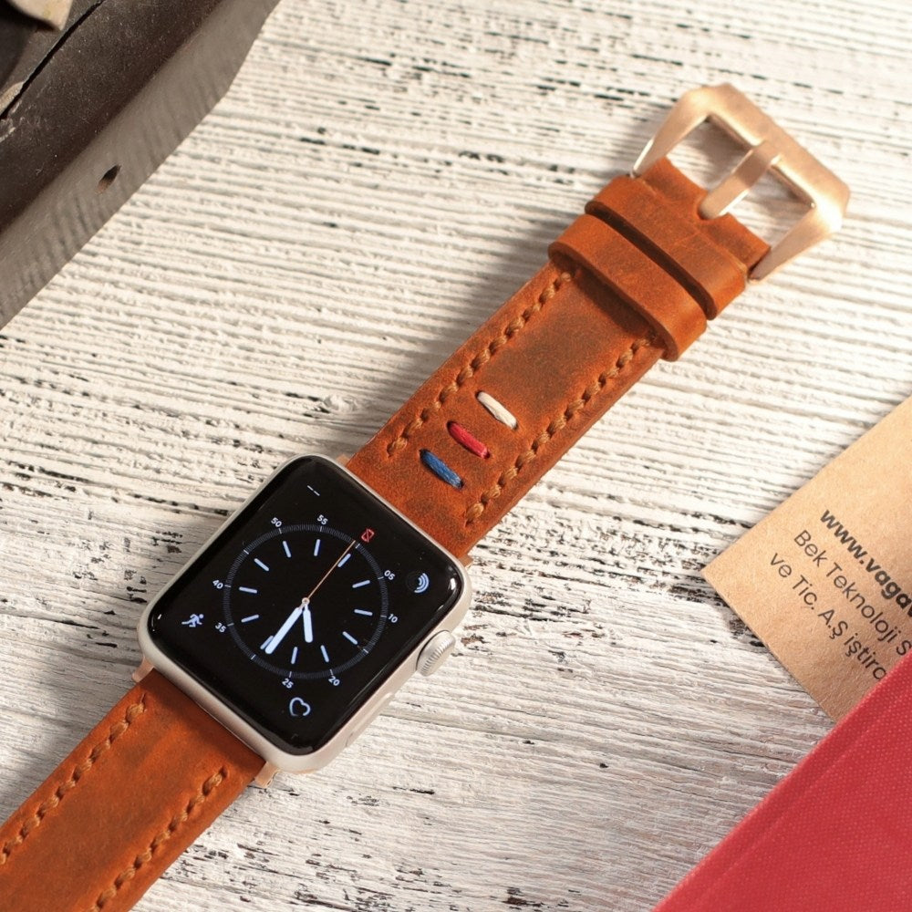 Apple Watch Deri Kordon Hardal - Üç İp