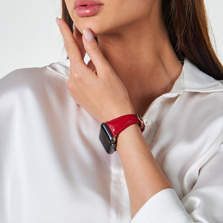 Apple Watch Kadın Deri Kordon Kırmızı - Kamhis