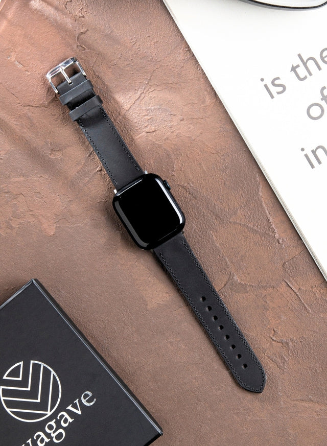 Apple Watch Deri Kordon Siyah - Crazy