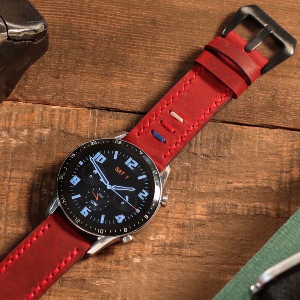 Samsung Watch Deri Kordon  Kırmızı - Oval Üçip