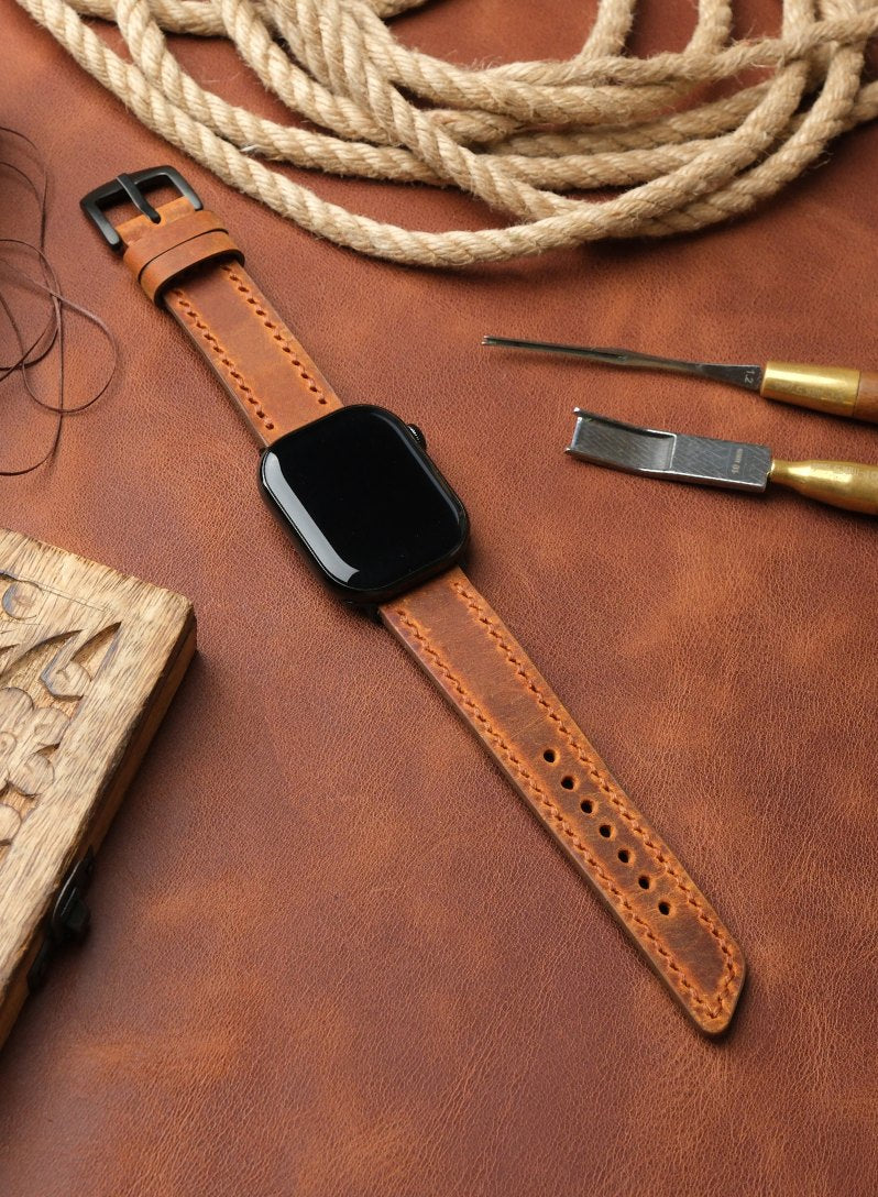 Apple Watch Deri Kordon Hardal - Berdik