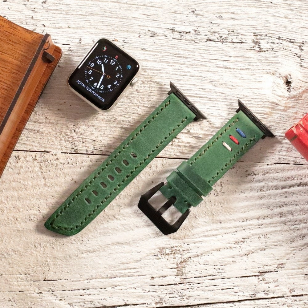 Apple Watch Deri Kordon Yeşil - Üç İp