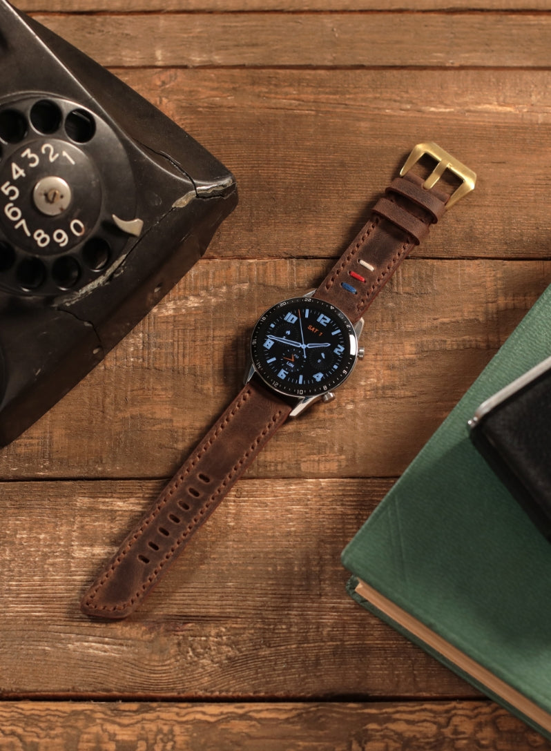 Huawei Watch Deri Kordon  Kahve - Oval Üçip