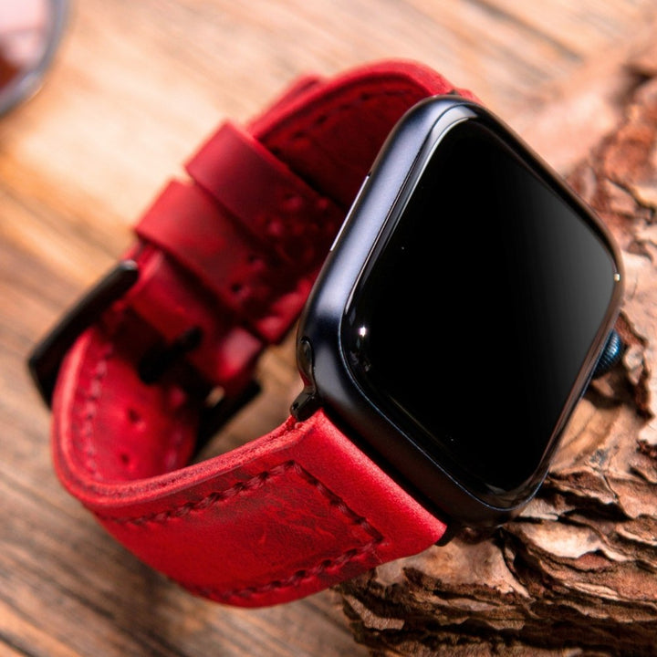 Apple Watch Deri Kordon Kırmızı - SamCrazy