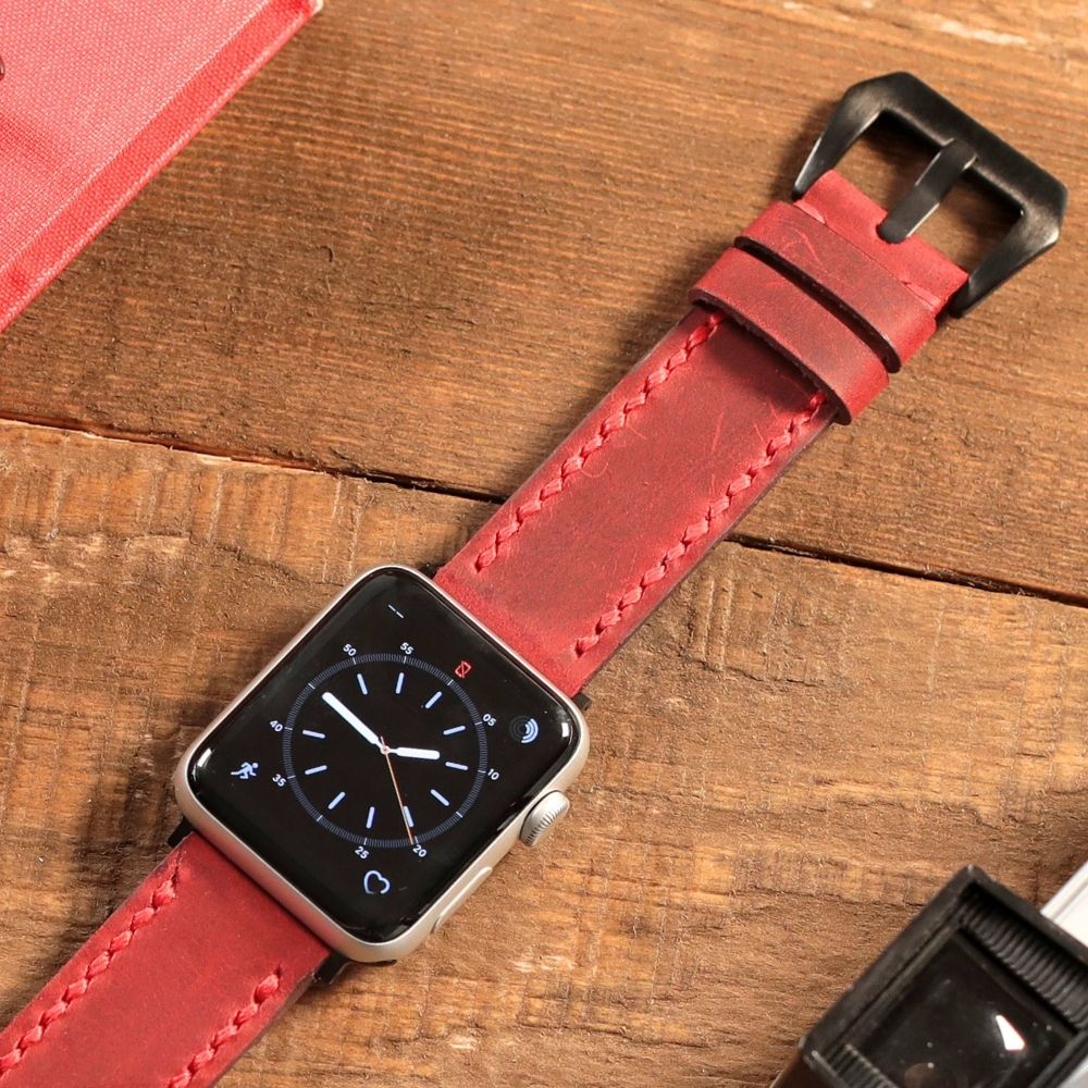 Apple Watch Deri Kordon Kırmızı - Berdik