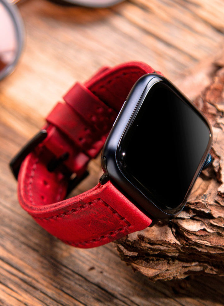 Apple Watch Deri Kordon Kırmızı - SamCrazy