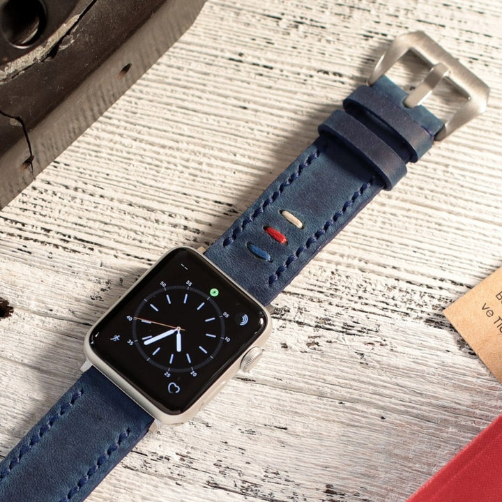 Apple Watch Deri Kordon Mavi - Üç İp