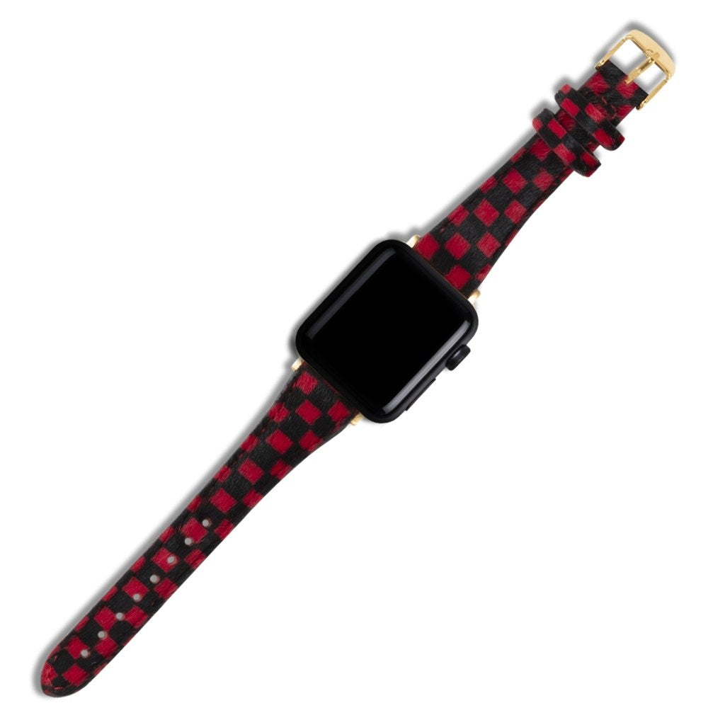 Apple Watch Kadın  Deri Kordon Kırmızı Dama - Vadiva