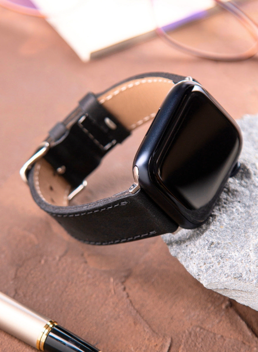 Apple Watch Deri Kordon Siyah - Crazy