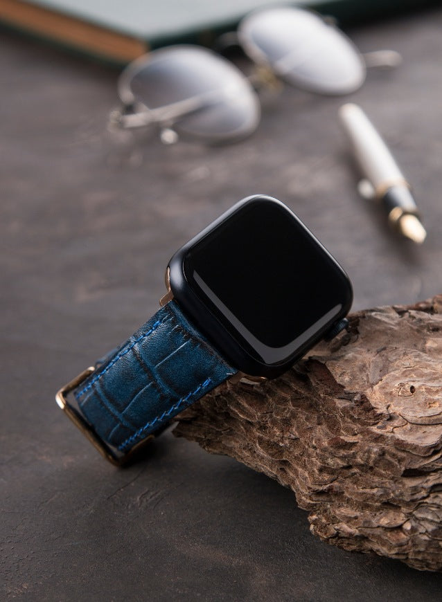 Apple Watch Deri Kordon Mavi - Croco