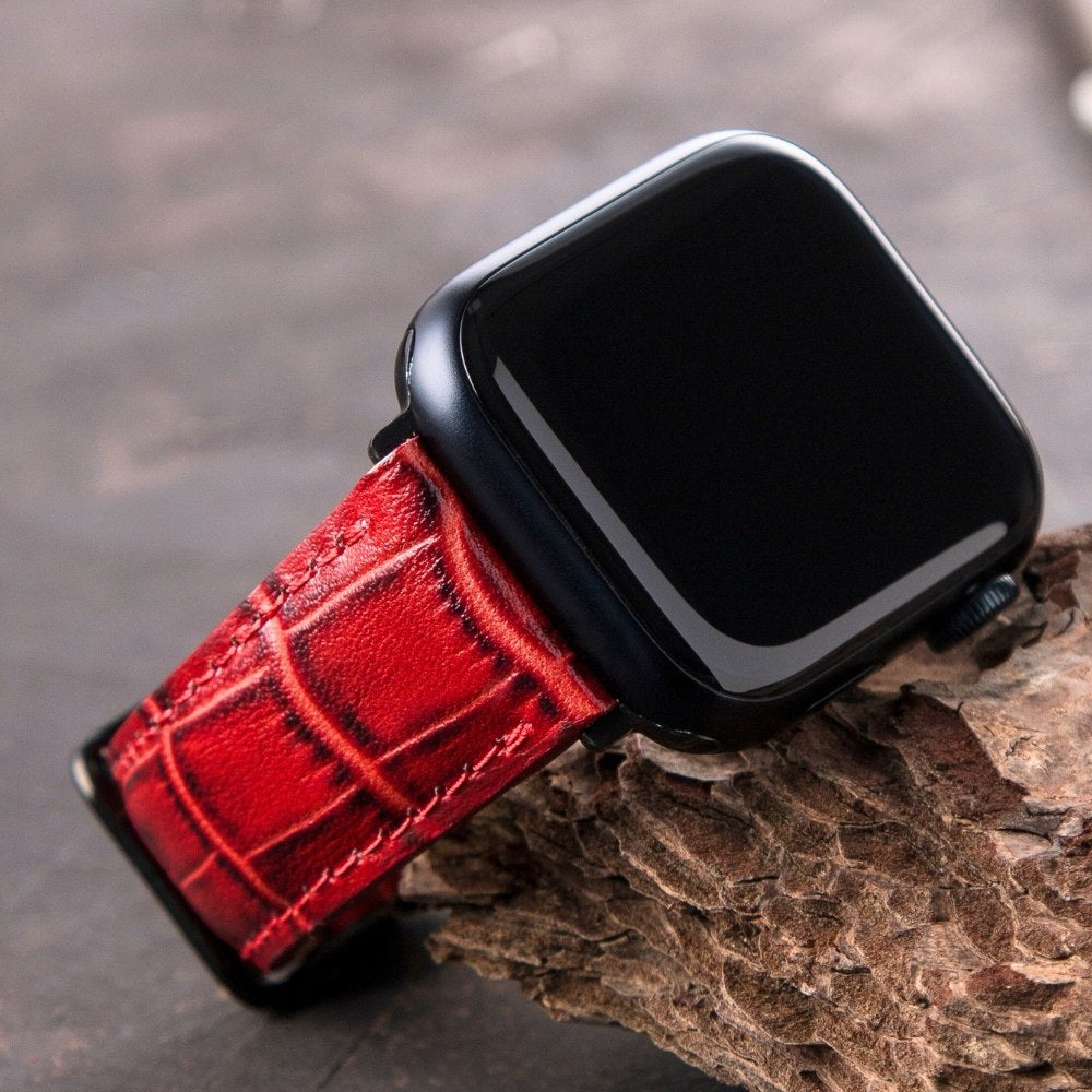 Apple Watch Deri Kordon Kırmızı - Croco