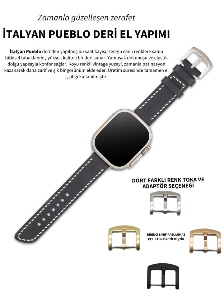 Apple Watch Deri Kordon Siyah - Pueblo