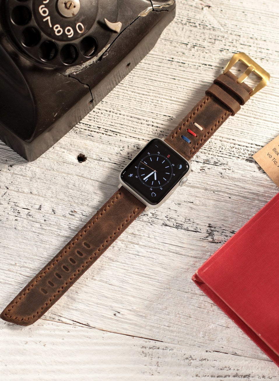 Apple Watch Deri Kordon Kahve - Üç İp