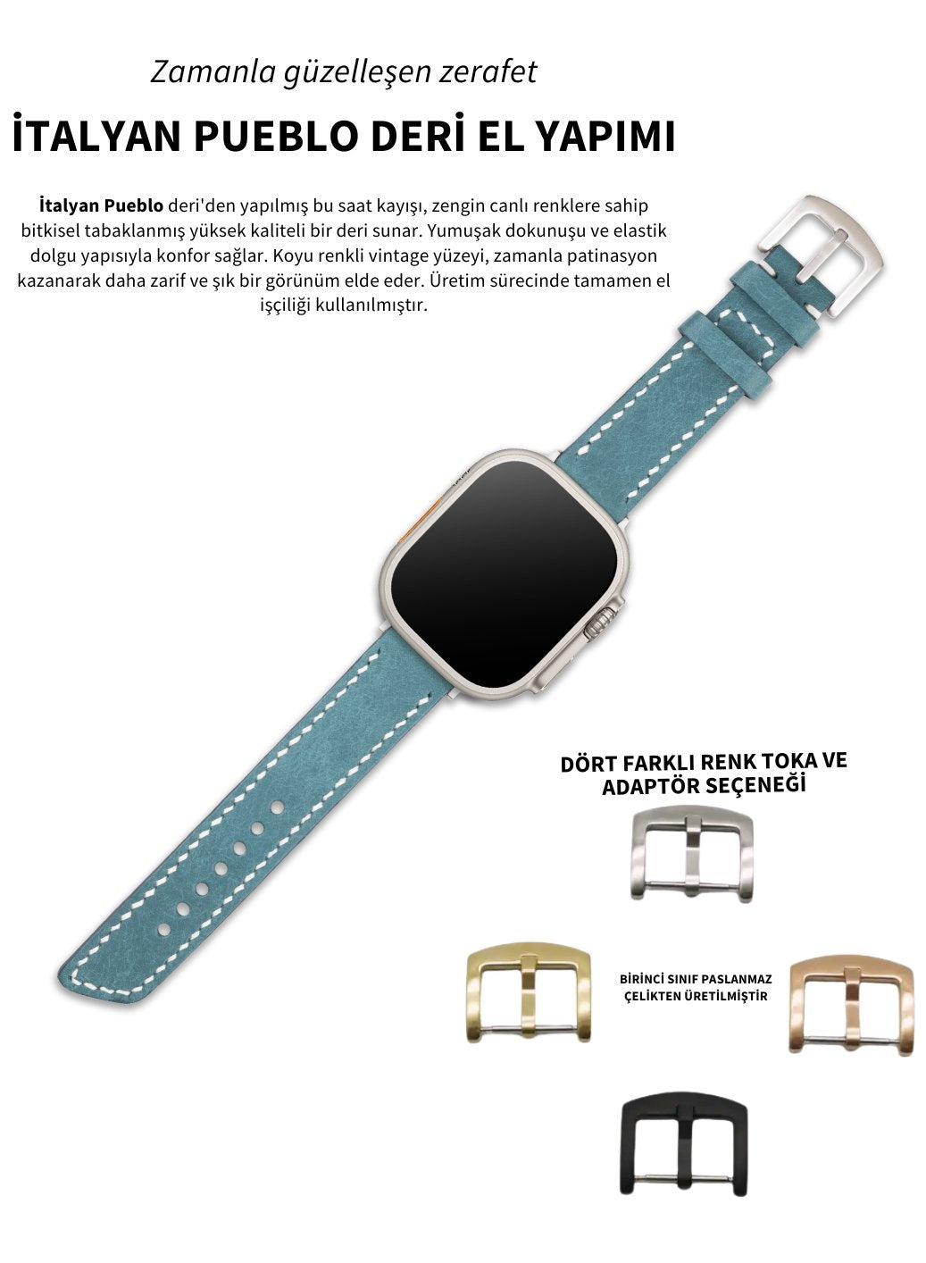 Apple Watch Deri Kordon Mavi - Pueblo