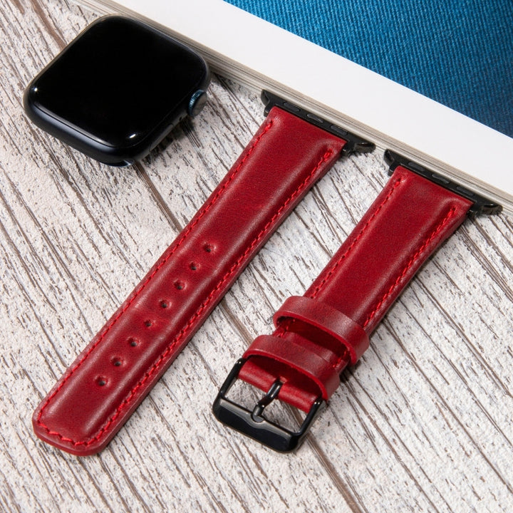 Apple Watch Deri Kordon Kırmızı - Fullup