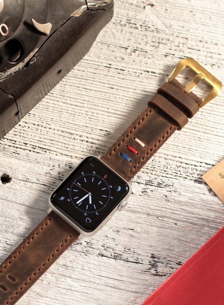 Apple Watch Deri Kordon Kahve - Üç İp