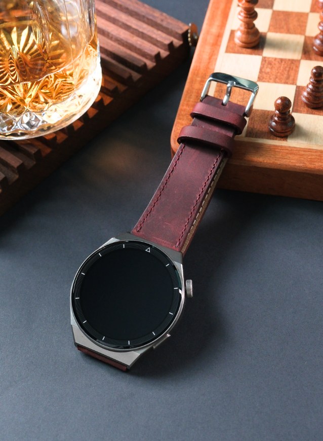 Huawei Watch Deri Kordon Bordo - İsnos