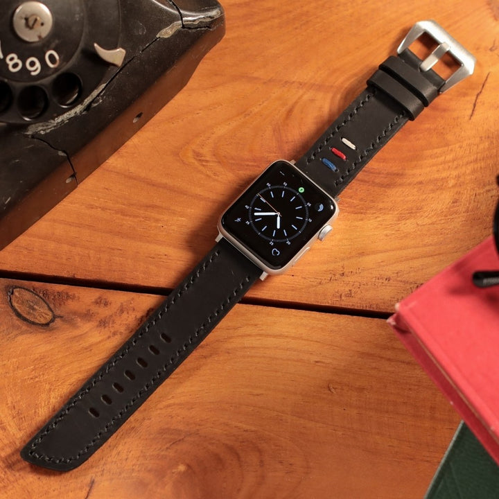 Apple Watch Deri Kordon Siyah - Üç İp