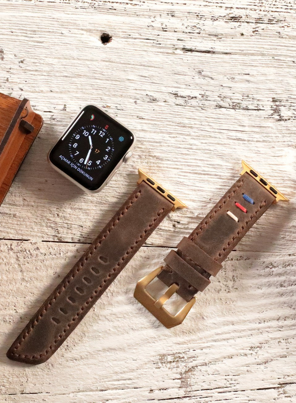 Apple Watch Deri Kordon Kahve - Üç İp