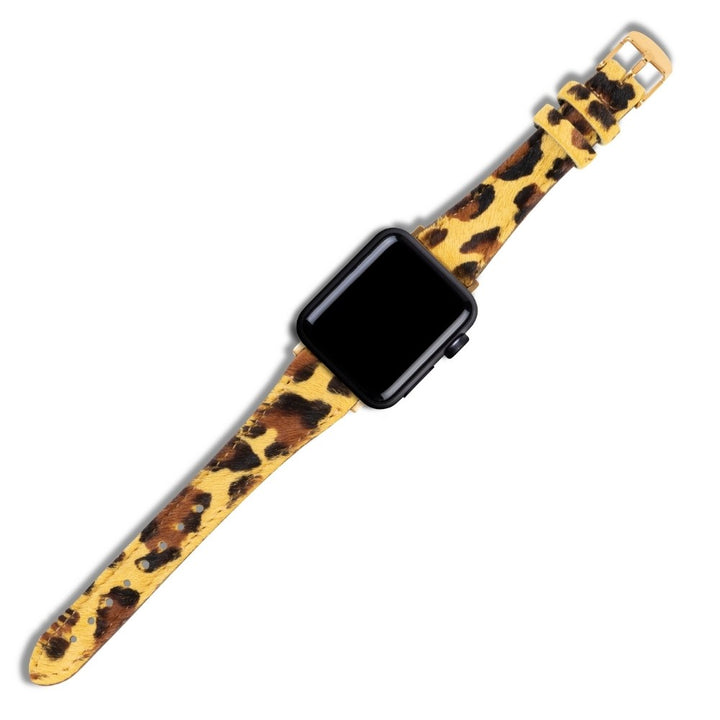 Apple Watch Kadın  Deri Kordon Sarı Leopar - Vadiva