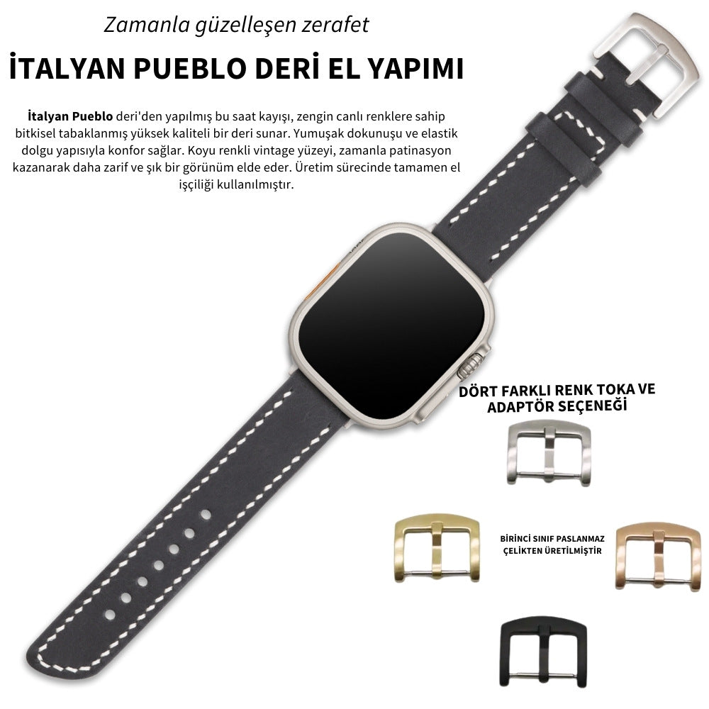 Apple Watch Deri Kordon Siyah - Pueblo