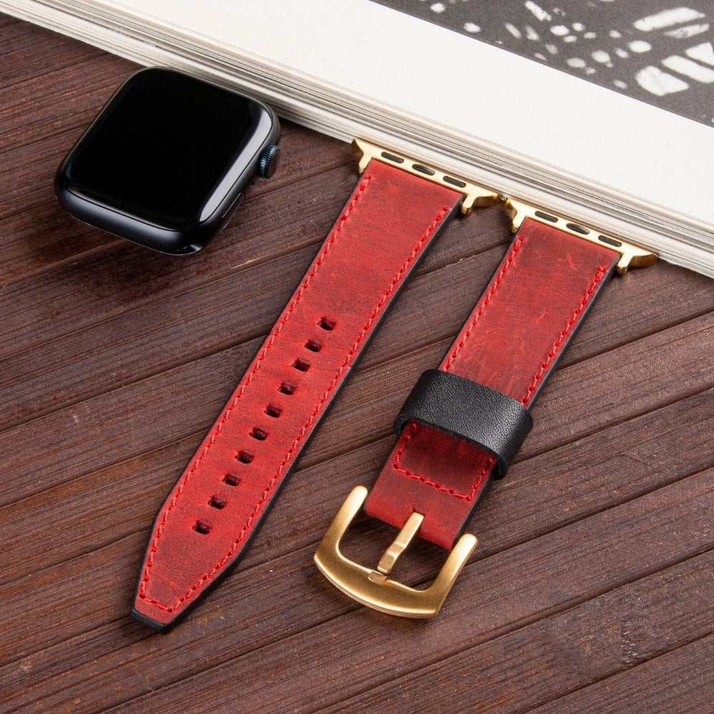 Apple Watch Deri Kordon Kırmızı - Dissam
