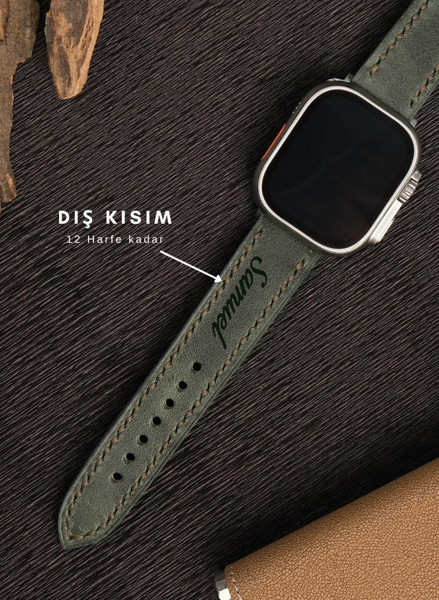 Apple Watch Deri Kordon Yeşil - Tiana