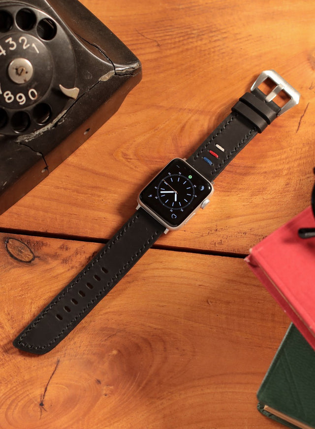 Apple Watch Deri Kordon Siyah - Üç İp