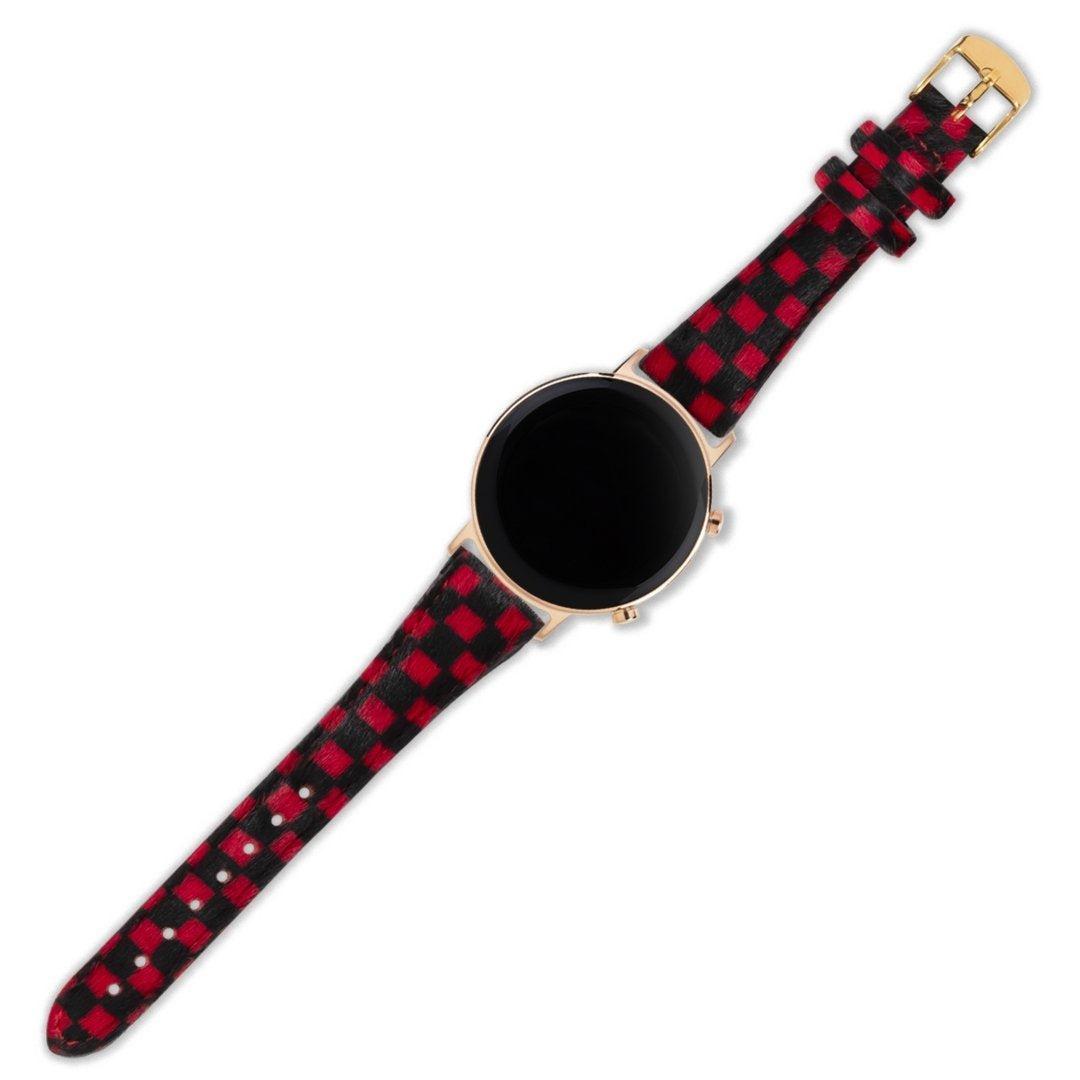 Samsung Watch Kadın Deri Kordon Kırmızı Dama - Vadiva