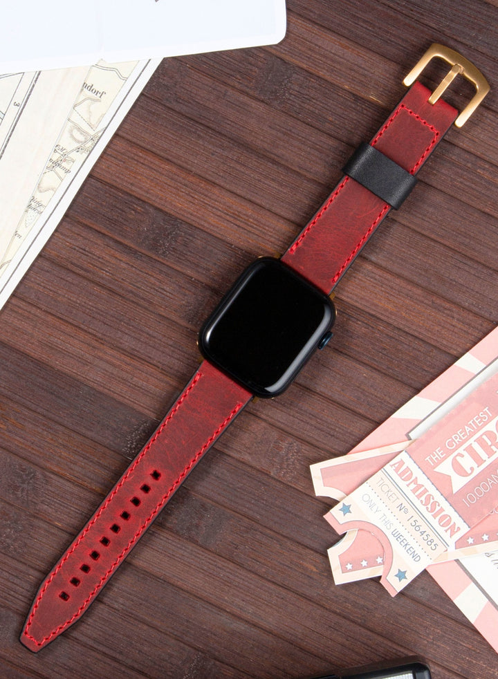 Apple Watch Deri Kordon Kırmızı - Dissam