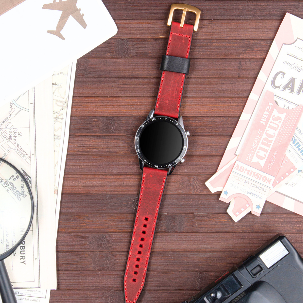 Samsung Watch Deri Kordon  Kırmızı - Dissam