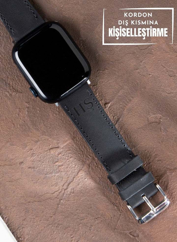 Apple Watch Deri Kordon Siyah - Crazy