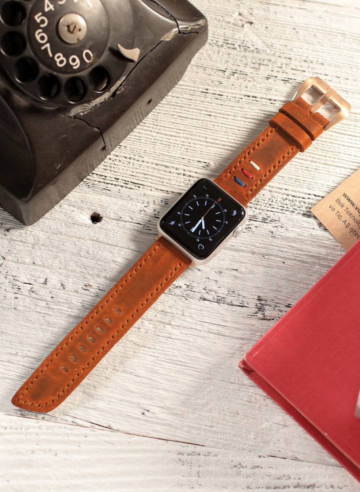 Apple Watch Deri Kordon Hardal - Üç İp