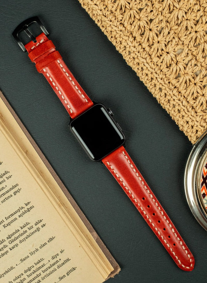 Apple Watch Deri Kordon Kırmızı - Zuvart