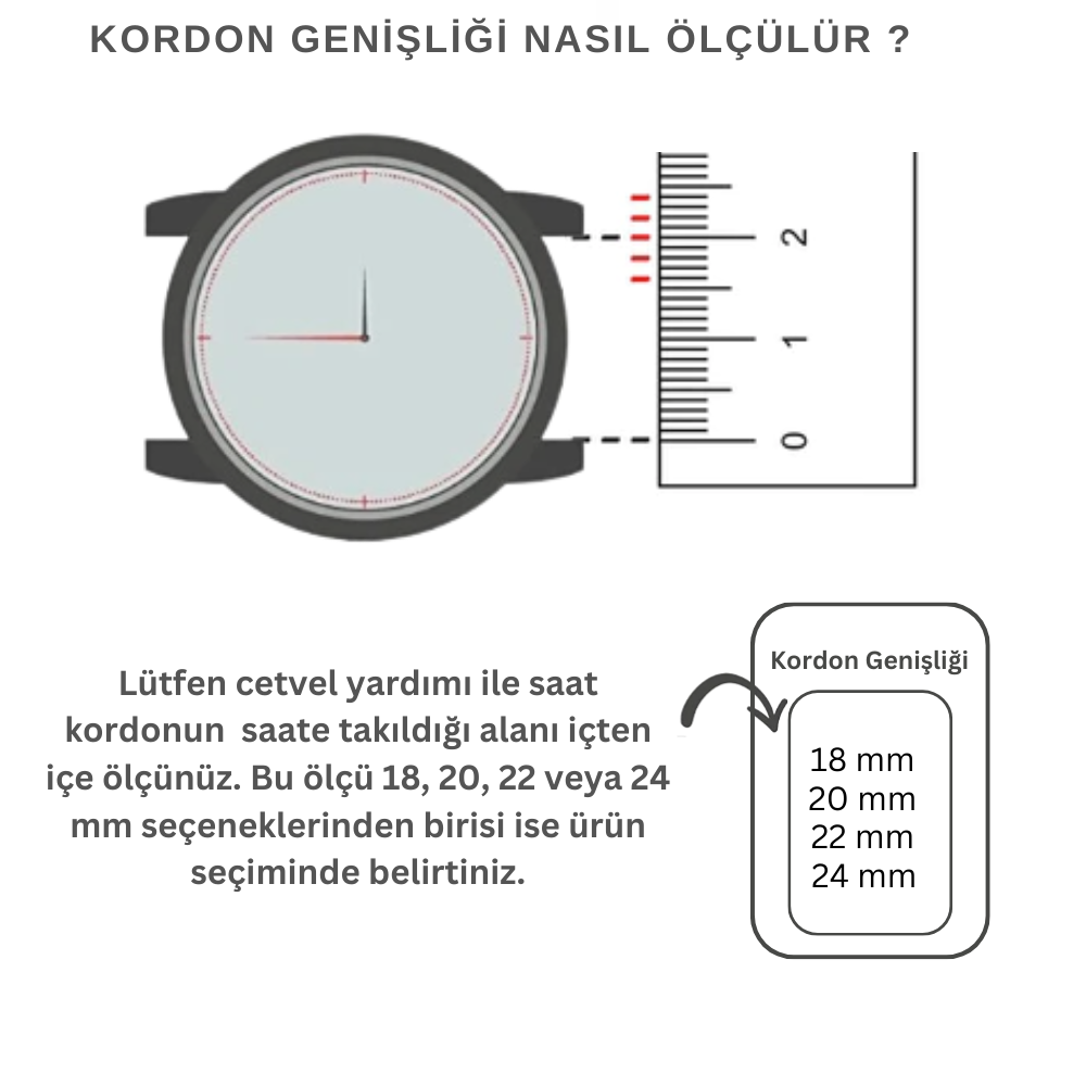 18 20 22 24 mm Deri Kordon Saat Kayışı Kırmızı - Crazy